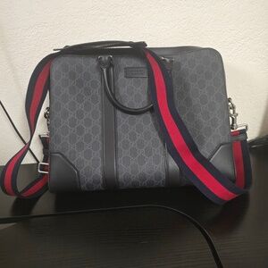 GUCCI 474135 GG Small Briefcase GG Supreme/leather Black mens